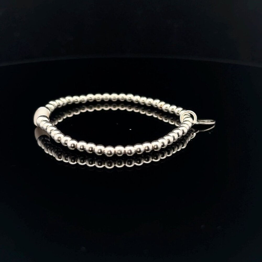 925 Sterling Silver Beaded Stretch Stacking Bracelet MOP Letter Initial I - Picture 3 of 6